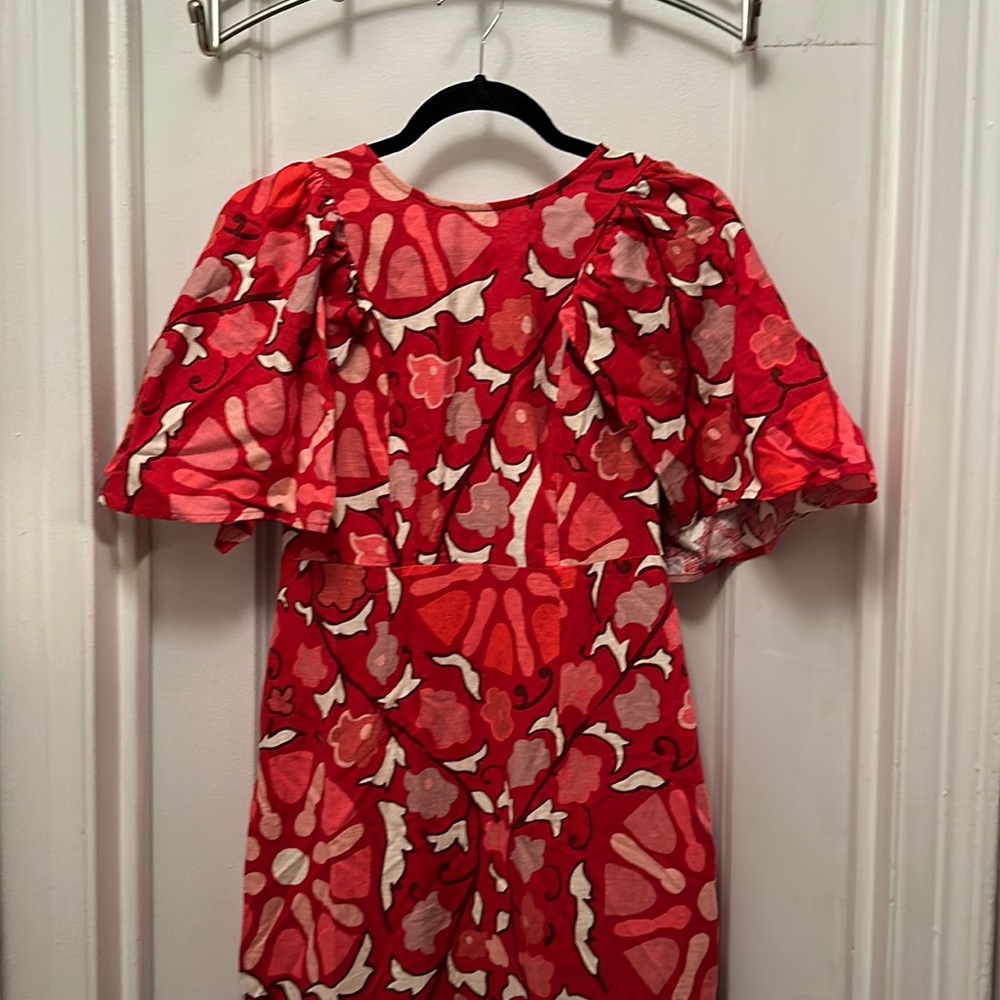 Rhode x Target Red Pink Zinnia Floral Print Bell Sleeve Midi Dress NWT Sz. 6